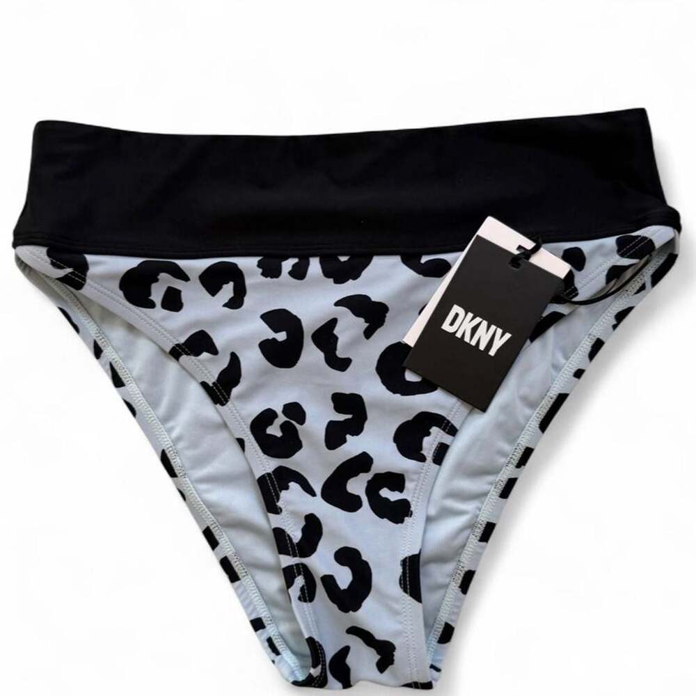 DKNY Animal Print High Waist Bikini Bottoms Black Size S